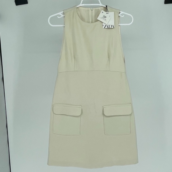 ZARA NWT WOMEN’S POCKET MINI SLEEVELESS DRESS CREAM WHITE EXTRA SMALL - Picture 2 of 11